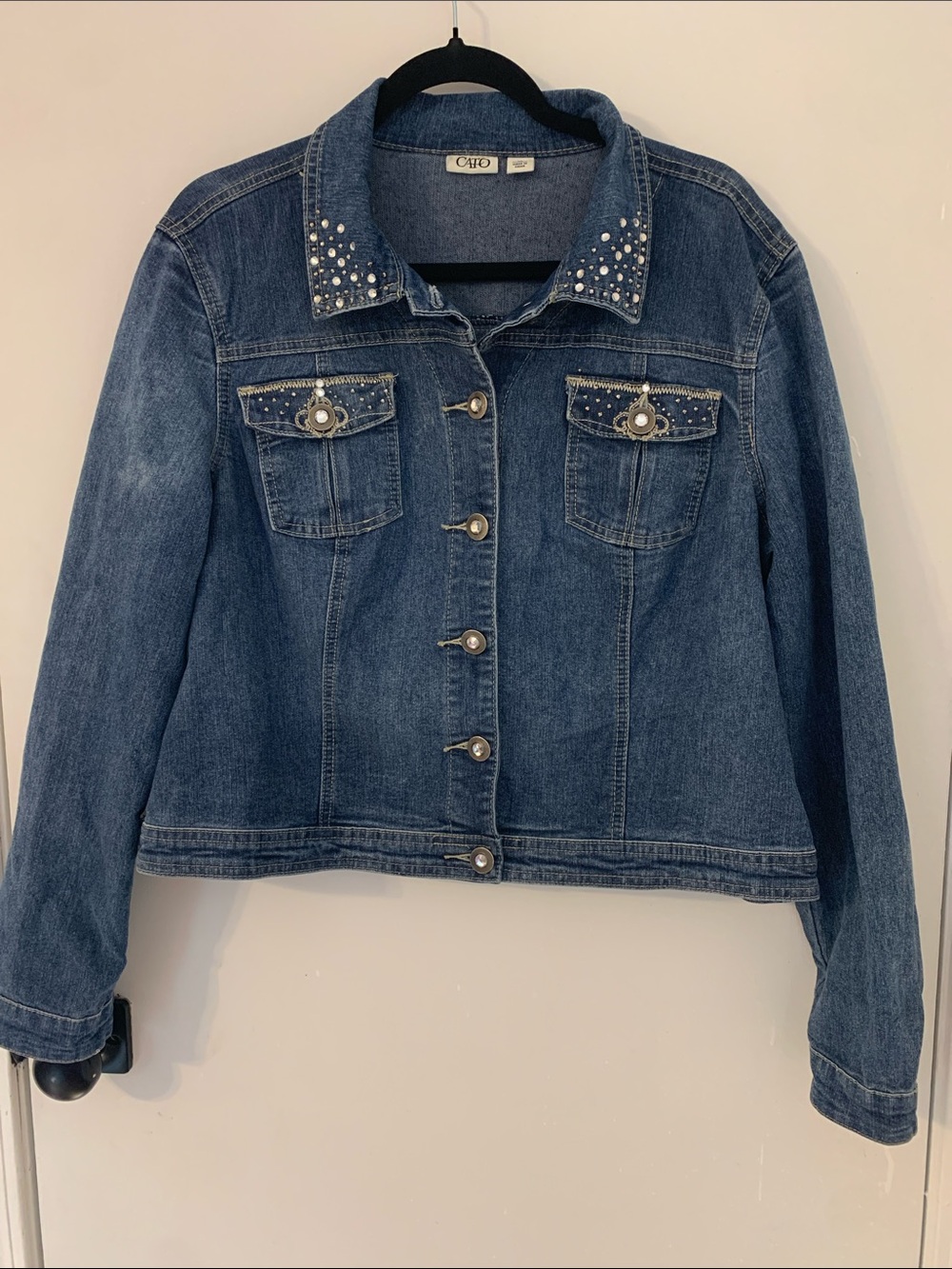 Cato Blue Denim Jacket Bling Cropped Jean Jeweled Women’s XL
